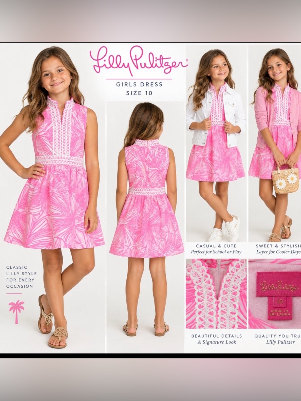 Lilly Pulitzer Girls Pink Printed Sleeveless Dress Sz 10 MINT